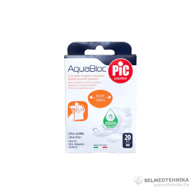 Пластырь Pic Solution Aquabloc водонепроницаемый с антибактериальной подушечкой 20шт 2